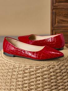 Damskie wygodne, szpiczaste, czerwone, płaskie buty w kratę, odpowiednie na cztery pory roku, imprezy, bankiety i nieformalne okazje - Czerwony - Zobacz 2
