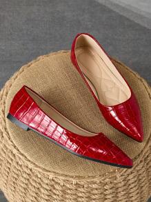 Damskie wygodne, szpiczaste, czerwone, płaskie buty w kratę, odpowiednie na cztery pory roku, imprezy, bankiety i nieformalne okazje - Czerwony - Zobacz 4