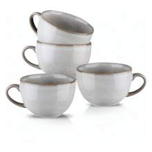 Ceramic Soup Mug With Handles, Large Coffee Mug, 24 Ounce Big Mug Microwave Safe, Coffee Mugs Set Of 4, Reactive Glaze Variable Grey - Multicolor - View 5