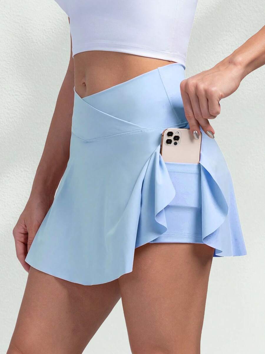 Women's Tennis Skirt With Liner Shorts Pockets High Waist Crossover Pleated Golf Athletic Skorts Sport Running Pickleball Workout Casual Mini Skirts - 藍色 - 查看 1