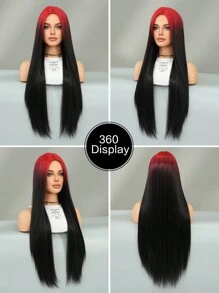 7JHH WIGS Ombre Red To Black Costume Wig For Women Extra Long Straight Hair Wig Middle Part Synthetic Heat Resistant Artificial Fiber Hair Suitable For Girl Party Stage Play Cosplay Use 32 Inch - 漸層紅色 - 查看 4