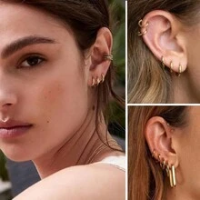5 Cặp/bộ Bông tai khẩu độ cổ điển, Vòng bít tai cổ điển tối giản thời trang, Khuyên tai, Cuộn dây tai, Bộ bông tai hình tròn bằng thép không gỉ - Bạc - Xem 2