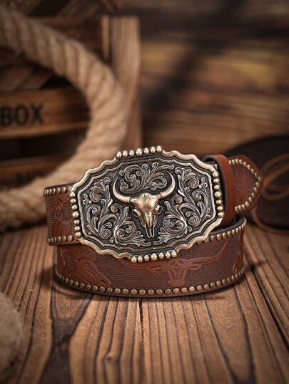 1pc Western Style Men's Pu Leather Belt (With Hole Puncher) Halloween Summer, School Casual, Business, Boyfriend Husband Father Dad Men Gift, Daily Wear, Fashion, Teen, Outdoor, Vacation, Athletic, Travel, Street, Boho, Vintage Fall, Autumn, Halloween Autumn-Winter Accessories,Suitable For Teens, Youth,Men,Casual, Outdoor, Athletic, Vacation, Graduation Gifts, Birthday, Daily Wear