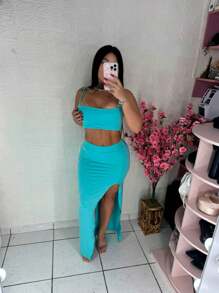 Women Two-Piece Outfits - Baby Blue - View 4