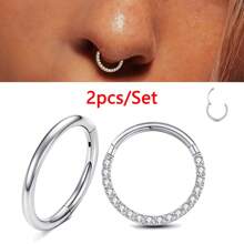 2 PEZZI Anelli per il naso a cerchio in acciaio chirurgico 316L con CZ frontali chiari, anelli per orecchie, cartilagine, daith, tragus, elice, rook, anelli per ombelico, capezzolo, setto nasale, sopracciglio, labbra, lobo, elice sottile da 6 mm, 8 mm, 10 mm, regali di San Valentino, gioielli per body piercing di San Valentino