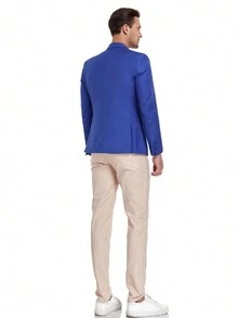 Men's Adult Blue Suit Jacket With Blue Striped Necktie, Single Breasted - Royal Blue - View 2