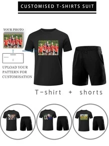 [Customized] Boyfriend Style Men's Sports Suit, Upload Image For Personalized Design, Running & Casual Outfit, Team/Family Commemorative, Moisture-Wicking, Breathable, Quick-Dry T-Shirt & Shorts Set