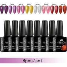 Set/Kit 8 pezzi da 8ml di smalto gel unghie glitterato, serie di colori viola, rosa, marrone, rosso, smalto semipermanente, da immergere, per unghie UV LED, per manicure