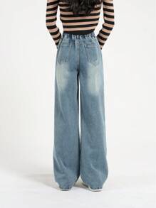 Tween Girl's Straight-Leg Ripped Jeans, Casual Washed Denim - Blue - View 5