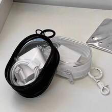 Portable Mini Transparent Zipper Storage Bag, Compact Multi-Functional Organizer Pouch, Earphone Charger Storage Box, With Keychain, Transparent Travel Accessories, Space-Saving Earphone Charger Storage Bag, Multi-Functional Design, With Convenient Keychain - Transparent Storage Bag - View 2