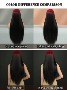 7JHH WIGS Ombre Red To Black Costume Wig For Women Extra Long Straight Hair Wig Middle Part Synthetic Heat Resistant Artificial Fiber Hair Suitable For Girl Party Stage Play Cosplay Use 32 Inch - 漸層紅色 - 查看 6