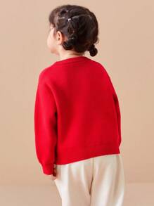 Balabala 2024 Neujahr Mädchen Pullover, Kleine Mädchen gestrickter Pullover, Tierkreis Neujahrssegen Top - Rot - Übersicht 5