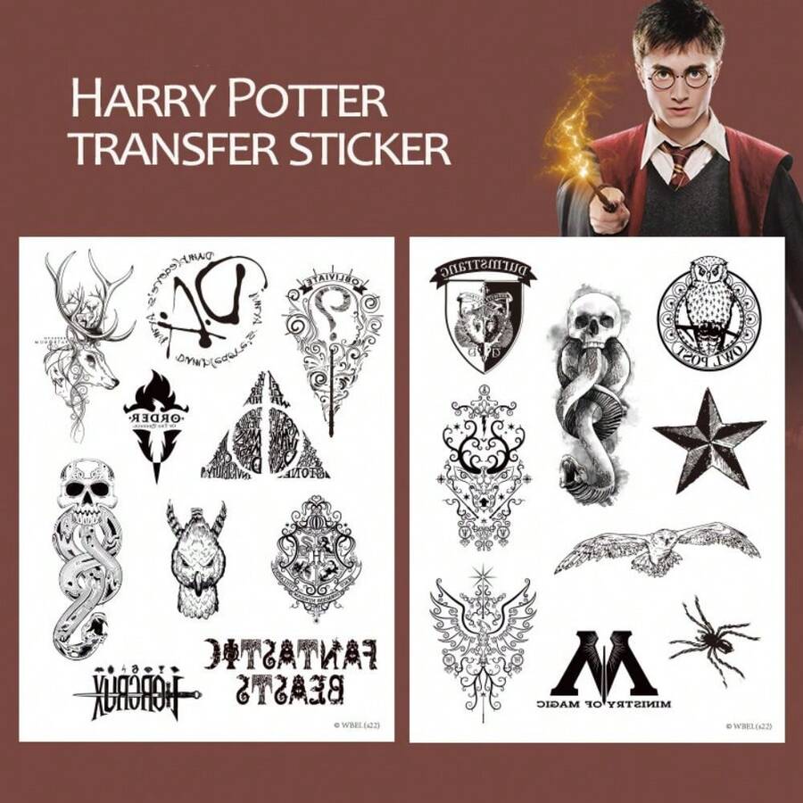 2 Chiếc Harry Potter Hình Xăm Được Cấp Phép Chính Thức Có Thể Giặt Được Lâu Dài Không Dễ Phai Màu Hiệu Ứng Cơ Thể Tốt Nhãn Dán Chuyển Nước Hình Học Đầy Màu Sắc Logo Bốn Trường Đại Học Hogwarts - màu đen - Xem 1