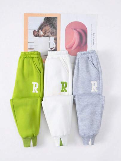 Młody chłopiec 3 sztuki/zestaw bluza i spodnie sportowe i casualowe z nadrukiem liter, ciepłe