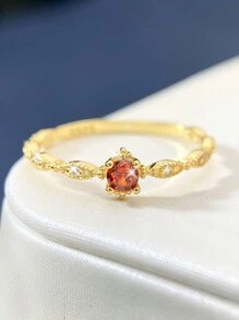 1 chiếc nhẫn Emerald & Ruby, nhẫn bạc S925 cao cấp dành cho nữ, quà tặng trang sức sang trọng và tinh tế. - Vàng - Xem 5