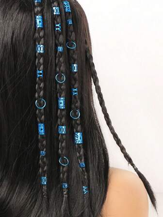 100 st blå blandade dreadlocks set, charmiga små flätor personliga gatuflätor hårspännen dekoration, Halloween hårflätor kostym, Halloween håraccessoarer