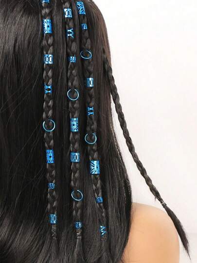 100pcs Blue Mixed Dreadlock Set, Charming Small Braids Personalized Street Party Braids Hair Clips Decor, Halloween Hair Braids Costume, Halloween Hair Accessories, Head Accessories, Hairpin