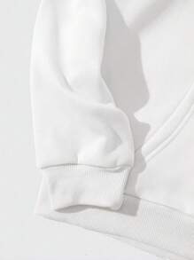 Hombres Capucha termica con estampado de slogan con bolsillo de canguro con cordon - Blanco - Ver 4