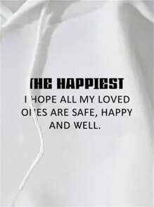 Hombres Capucha termica con estampado de slogan con bolsillo de canguro con cordon - Blanco - Ver 7