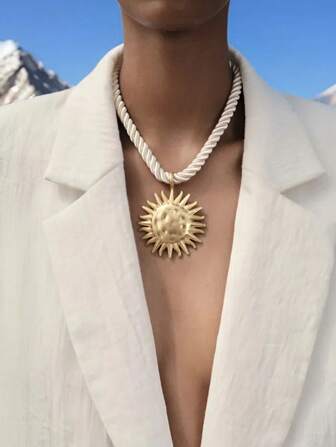 1入金屬太陽墜飾可調式繩頸鍊，度假風格，適用於女孩的海灘假期、日常穿著、派對或作為禮物送給朋友。