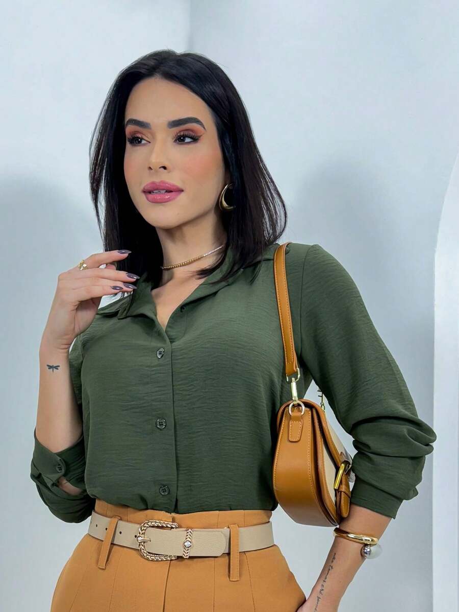 Women Blouses - 軍綠色 - 查看 1