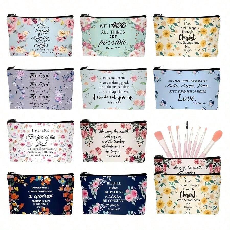 10 Pcs Christian Makeup Bag Bible Pencil Pouch Bible Cover Floral Cosmetic Bags Set Christian Inspirational  Gifts Study Supplies For Women, Adults, Baby Shower Prizes  Gifts In Bulk - 10 Pcs Christian Makeup Bag - View 1