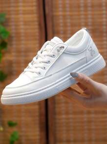 2024年韓版時尚透氣網面薄底女鞋，春秋新品，學生潮流萬能運動休閒鞋 - 白灰 - 查看 5