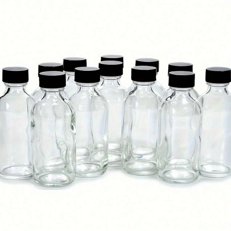 12 Pcs , Clear, 1 Oz Glass Bottles, With Lids - Clear - View 2