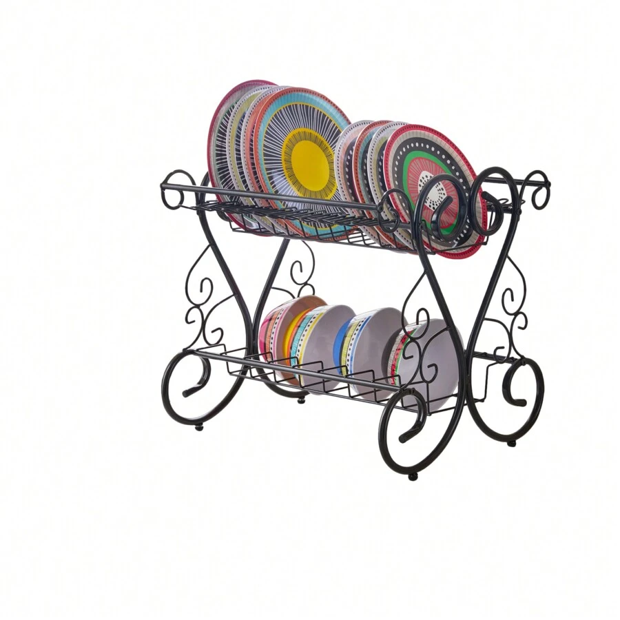 BrylaneHome Scroll 2-Tier Dish Rack - Black - View 1