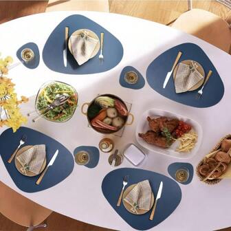 Free Coasters With The Same Shape And Color, 12.2*15 Inches Pebble Shape PVC Placemats, Two Colors On Both Sides, Waterproof And Oil-Proof, Anti-Scratch And Dirt-Resistant, Can Be Used For Room Decorations, Table Decorations And Furniture Decorations, Suitable For Festivals, Parties, Get-Togethers, Birthdays, Weddings, Gift-Giving, Presents, Dinner Party Use