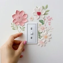 1pc 2D Pink & White Floral Switch Sticker, Self-Adhesive Removable Bedroom Outlet Decorative Sticker, Slight Color Difference May Exist Due To Lighting Conditions - Multicolor - View 1