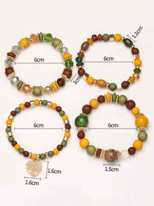 Conjunto de 4 Pulseiras Elásticas de Contas Acrílicas Coloridas Estilo Vintage e Elegante para Mulheres, Adequadas para Festivais, Aniversários, Encontros, Danças, Festas, Casamentos, Feriados, Compras, Deslocamentos Diários.