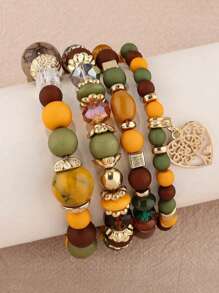 Conjunto de 4 Pulseiras Elásticas de Contas Acrílicas Coloridas Estilo Vintage e Elegante para Mulheres, Adequadas para Festivais, Aniversários, Encontros, Danças, Festas, Casamentos, Feriados, Compras, Deslocamentos Diários.