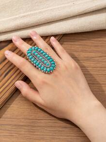 European And American Bohemian Style Vintage Long Zinc Alloy Turquoise Ring For Women, Suitable For Daily And Party Wear. - Long - View 5
