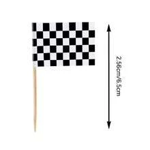 100pcs Grid Race Checkered Flags Picks, Disposable Cupcake Decoration Picks, Mini Fruit Toothpick Flags, Party Dessert Table Decor, Dinner Flag Car Racing Party Supplies - Checkerboard Signs 100PCS - View 3