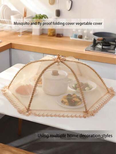 1pc Food Cover, Foldable Dining Table Food Cover, Dustproof And Fly Proof Household Vegetable Cover Umbrella, Rectangular Mosquito Proof Kitchen Cover