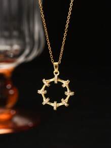 4入組/套黃金不銹鋼18K鍍金幾何造型頸鏈耳環戒指套裝，鑽石級氧化鋯，INS法式優雅奢華，復古韓式時尚，多功能穿搭，適合送禮，適用於日常、街頭、工作、派對、慶典、節日等。 - 金黃色 - 查看 3