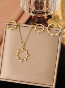 4入組/套黃金不銹鋼18K鍍金幾何造型頸鏈耳環戒指套裝，鑽石級氧化鋯，INS法式優雅奢華，復古韓式時尚，多功能穿搭，適合送禮，適用於日常、街頭、工作、派對、慶典、節日等。 - 金黃色 - 查看 1