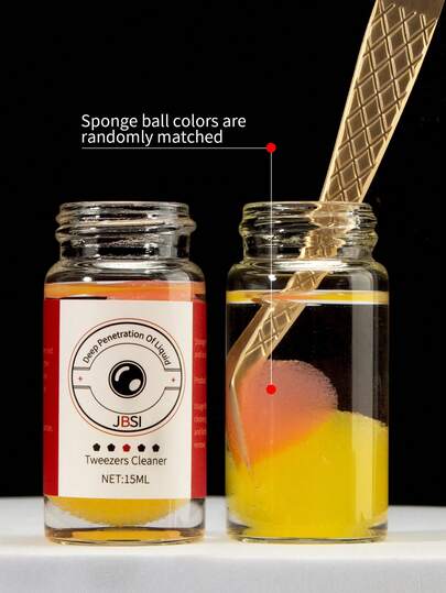 1 Bottle 15ml Eyelash Extension Cleaner, Eyelash Tweezers Cleaner, Eyelash Glue Remover Liquid, Eyelash Extension Supplies, Random Color Sponge Ball (2pcs/Bottle)