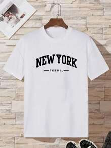 Hombres Camiseta con estampado de letra - Blanco - Ver 2
