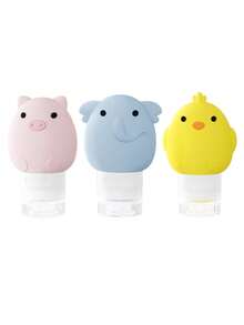 1入組60ML動物可愛造型矽膠分裝瓶，適用於旅行和戶外使用，可裝載護膚產品、化妝品、洗髮水、沐浴露等輸液容器，設有雞、象、豬式化妝品用儲物瓶