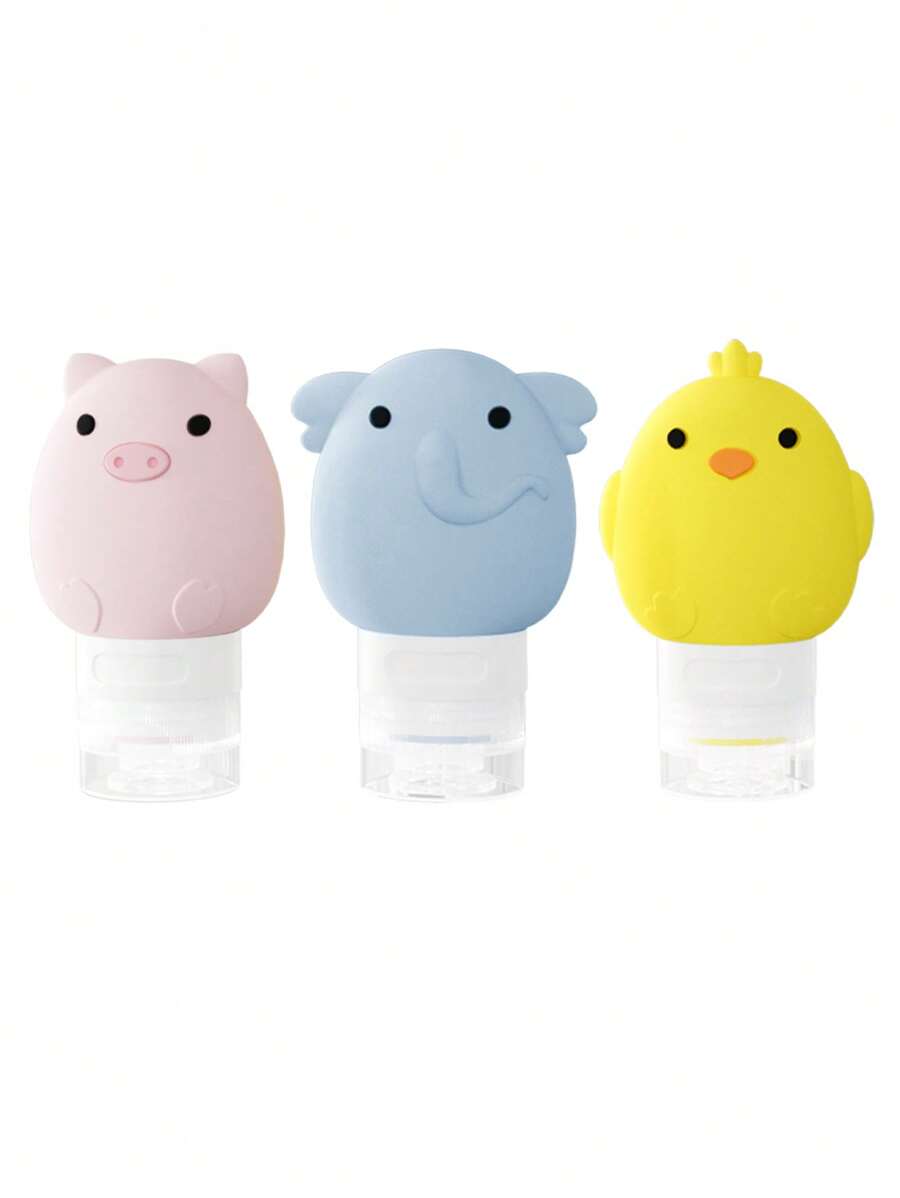 1入組60ML動物可愛造型矽膠分裝瓶，適用於旅行和戶外使用，可裝載護膚產品、化妝品、洗髮水、沐浴露等輸液容器，設有雞、象、豬式化妝品用儲物瓶