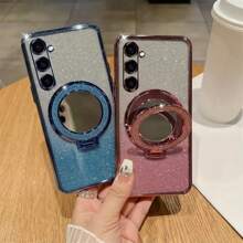 Phone Holder With Phone Charm 1pc Glitter Electroplated Fine Hole Gradient Magnetic Ring Holder Phone Case, Compatible With... Waterproof Shockproof Anti-Fall Scratch Resistant