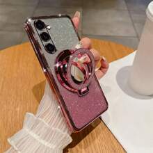 Phone Holder With Phone Charm 1pc Glitter Electroplated Fine Hole Gradient Magnetic Ring Holder Phone Case, Compatible With... Waterproof Shockproof Anti-Fall Scratch Resistant