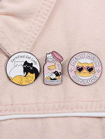 3 Piezas Lindos Pines De Esmalte De Gato Personalizados Kawaii Multigato Broches De Casa Pines De Solapa Joyería De Animales De Dibujos Animados Regalo Para Amigos