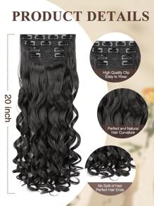 Clip In Hair Extensions, 20 Inch Long Wavy 4PCS Black Hair Extensions Clip In,Natural Soft Synthetic Fiber Clip In Hairpieces For Women Daily Use - Black - View 5