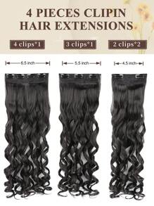Clip In Hair Extensions, 20 Inch Long Wavy 4PCS Black Hair Extensions Clip In,Natural Soft Synthetic Fiber Clip In Hairpieces For Women Daily Use - Black - View 3