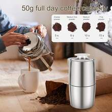 电动研磨机家用小型便携式多功能咖啡豆研磨机适用于咖啡豆、坚果和香料不锈钢刀片透明盖防滑底部容量 50g - 查看 5
