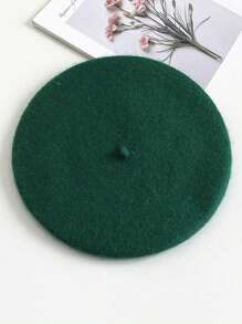 1 件装女士薄款纯色贝雷帽复古艺术家帽，甜美百搭