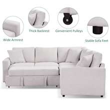 100'' Modular Sectional Sleeper Sofa With Pull Out Bed L Shaped Sectional Couch, Modern Covertible 5-Seater Sofa With Ottoman And 3 Pillows For Living Room - Beige - View 5